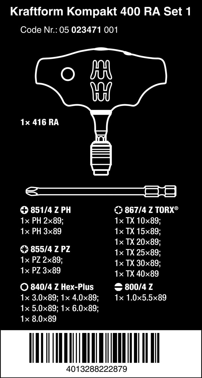 3営業日で発送 Wera社 Wera 400RA T型差替式ラチェットドライバー ビットセット 023471 1361