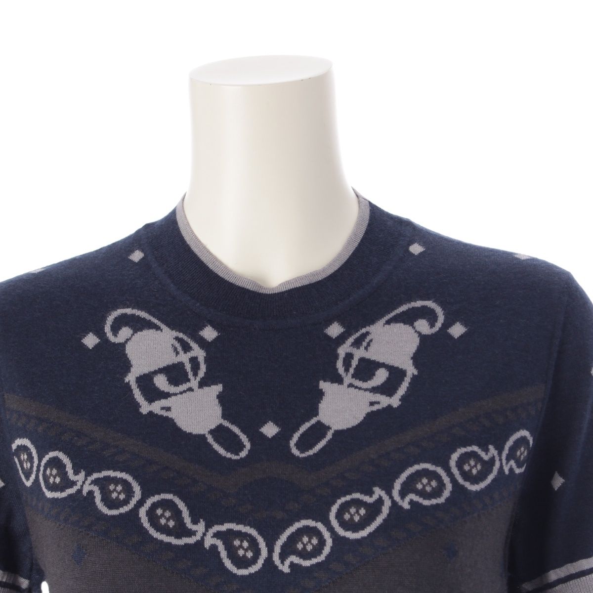 売れ筋商品|||エルメス 22AW カシミヤ×シルク 宮廷の馬具 半袖 ニット セーター 2H2622D8 ネイビー 40【中古】 エルメス 22AW カシミヤ×シルク 宮廷の馬具 半袖 ニット