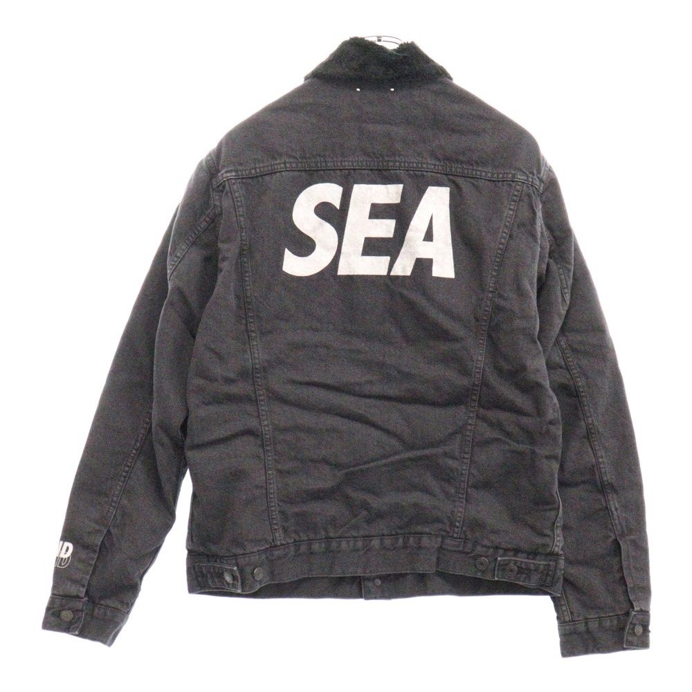 WIND AND SEA (ウィンダンシー) × MINEDENIM DENIM BOA GJKT マインデニム フロントロゴプリント デニムジャケット ブラック 20MND-WAS001-95-032