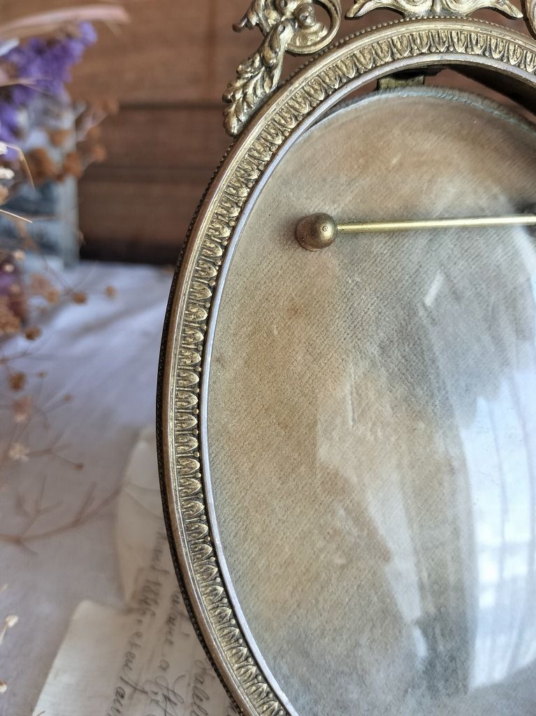 フランス アンティーク 装飾付き ドームガラス フォトスタンド