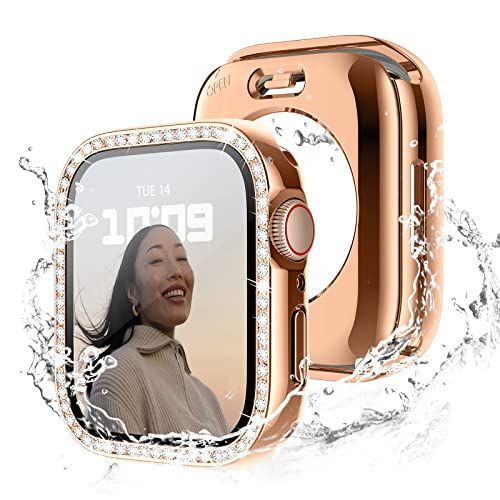 Series 87 45mm_ローズゴールド 「360度防水設計」Recoppa コンパチブル Apple Watch ケース 45mm キラキラ アップルウォッチカバー 防水ケース Series 8 7に対応 ガラスフィルム付き 一体型 IP68完全防水 ダ