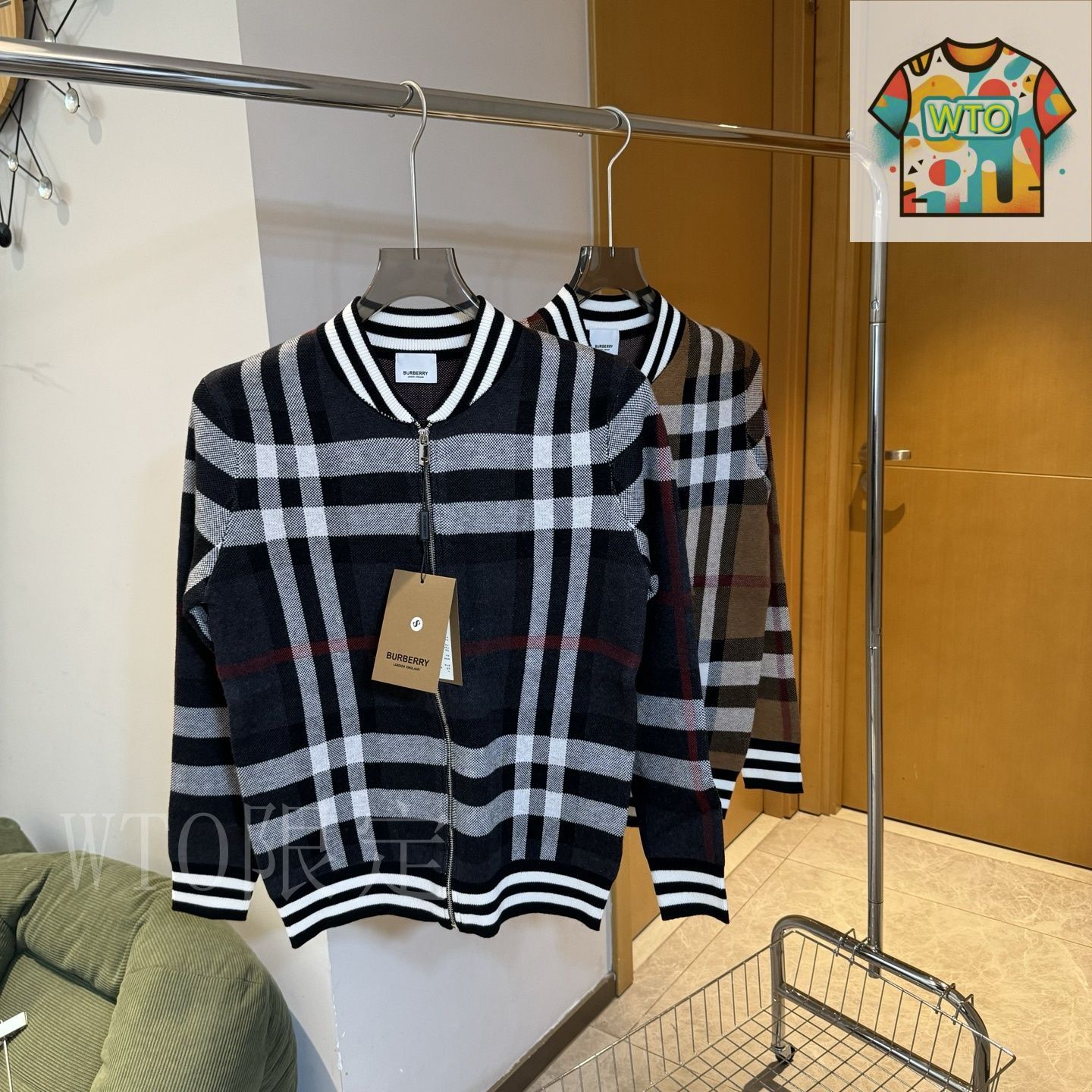 BURBERRY ストライプ カーディガン M BURBERRY バーバリー カーディガン/CHECK AND STRIPE WOOL