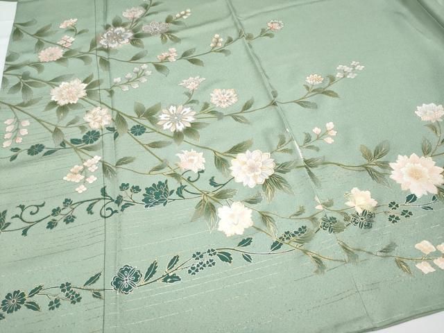 平和屋着物□極上 訪問着 枝花文 金銀彩 山葵色地 逸品 未使用