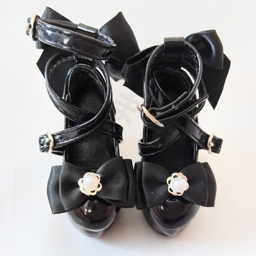 1 4ドールシューズ 厚底靴 40㎝ 人形用 BJD MDD MSD 黒色 ブラック リボン ドルフィー スーパードルフィー 着せ替え 球体関節人形 ドールシューズ ストラップシューズ ロリータ クラシカル レトロ ワンピース