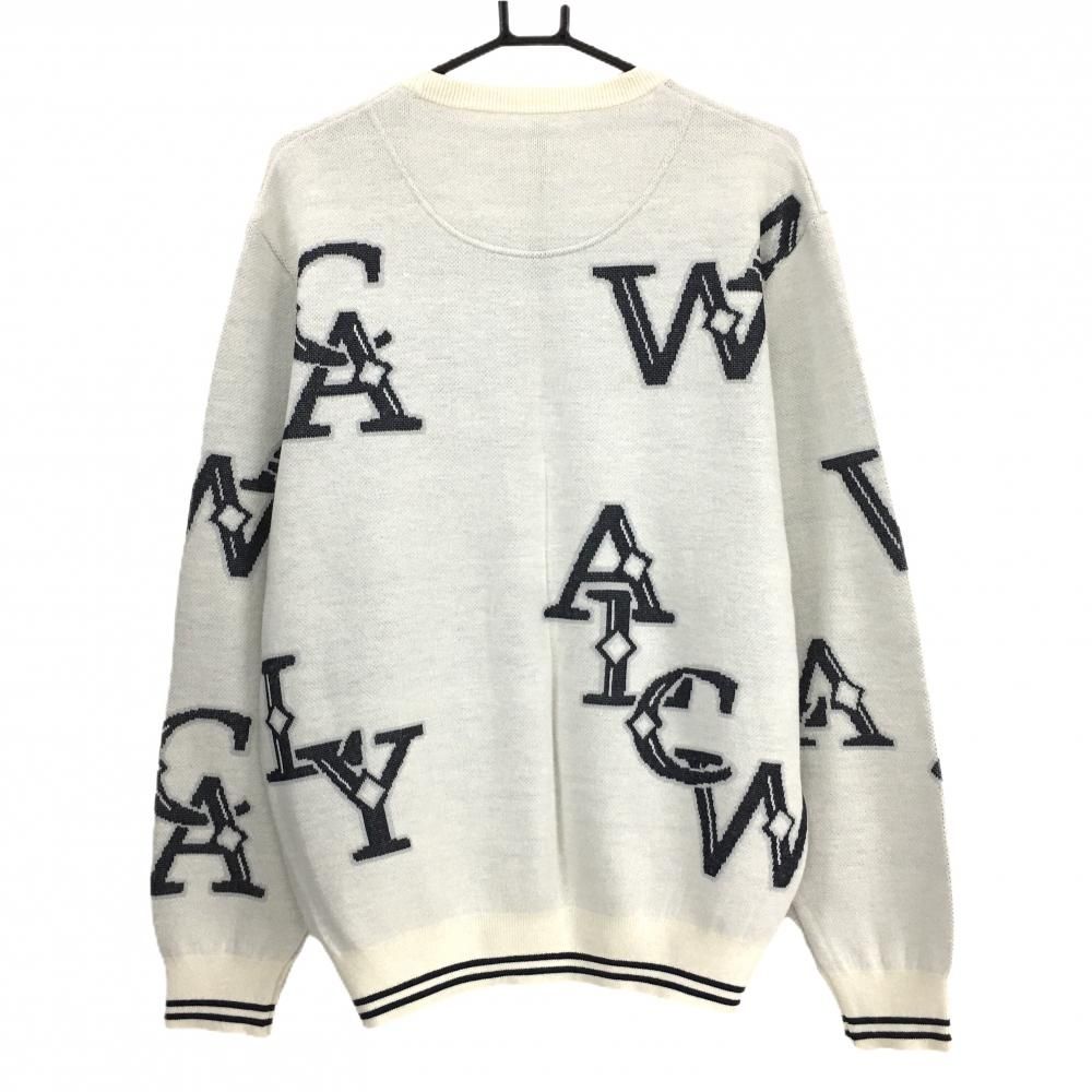 超 キャロウェイ セーター 白×ネイビー 英字柄 ニット ウール混 メンズ LL ゴルフウェア Callaway