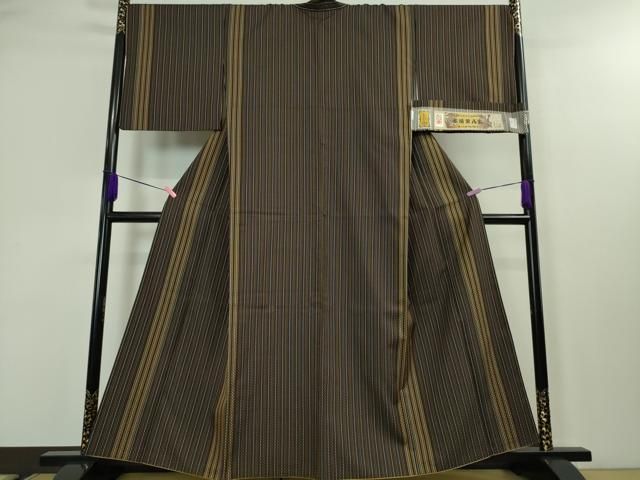 平和屋本店□極上 本場黄八丈 黒八丈 紬 手織 市松綾織 伝統工芸士