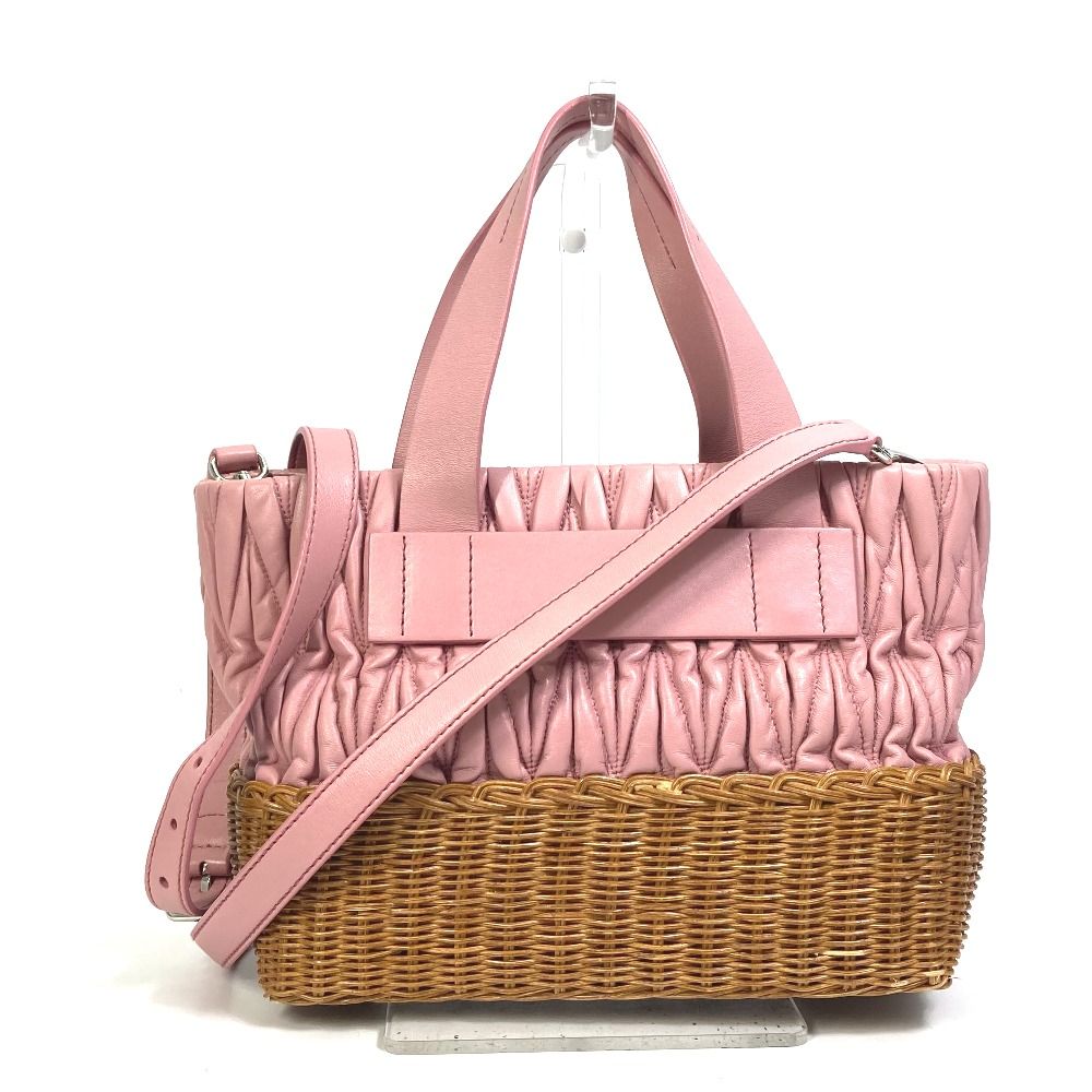 miu miu かごバッグ ミュウミュウ 5BA076 パテラッセ かごバッグ ショルダーバッグ ピンク