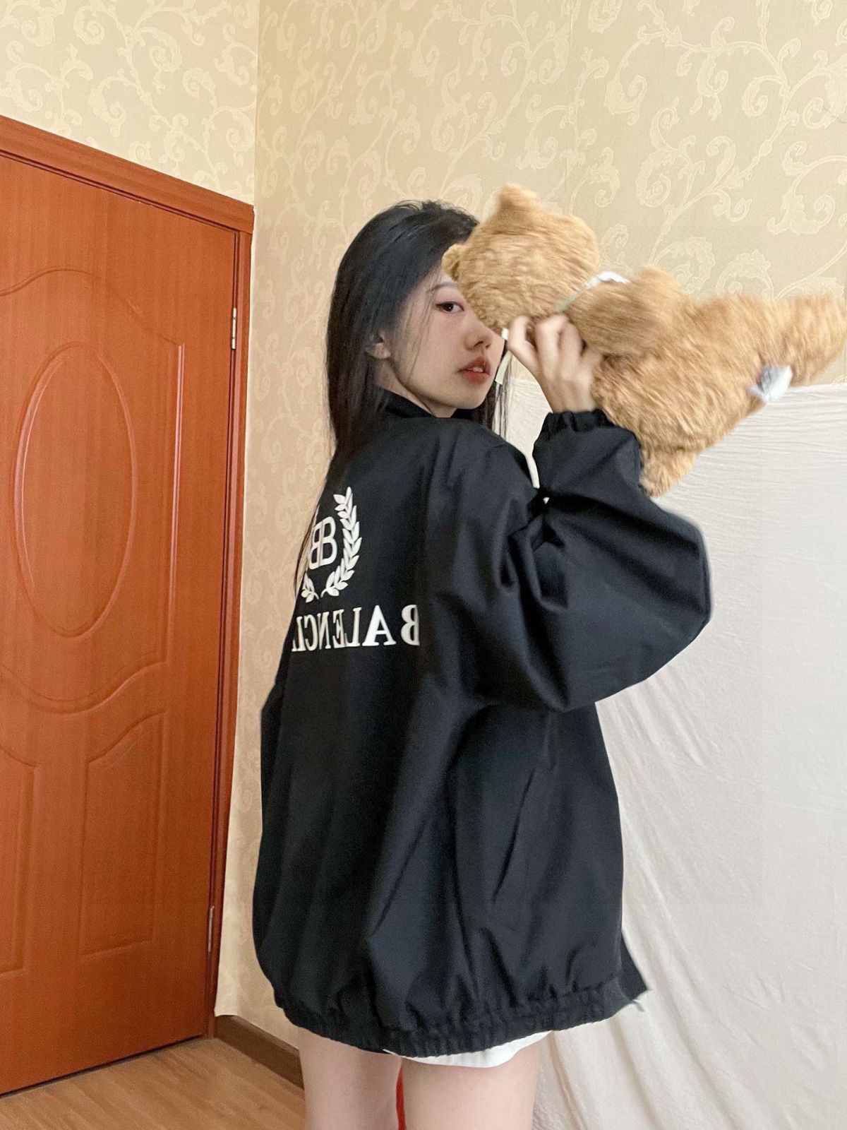 バレンシアガ Balenciaga BLCG のクラシックな麦穂柄の防水ライダージャケット アウター