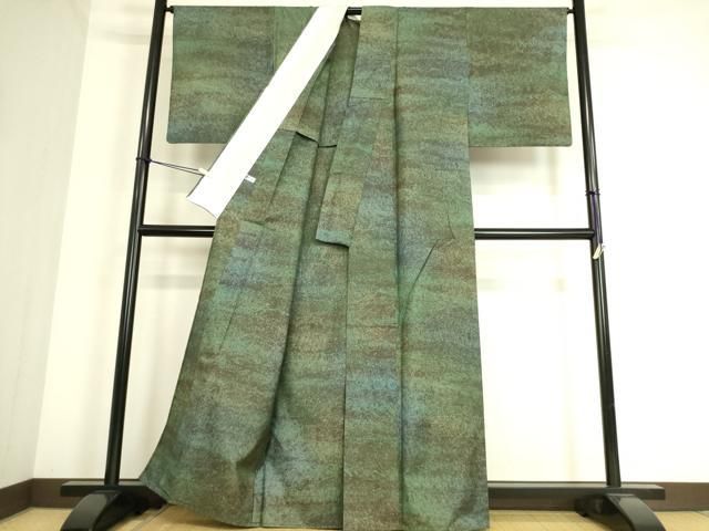 平和屋着物▽本場縞大島紬 単衣 横段文 反端付き 正絹 逸品 DAAS0488az