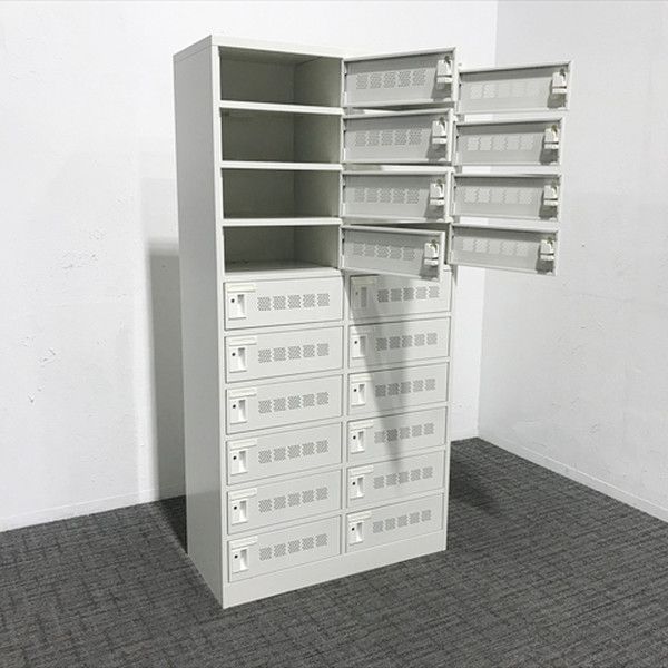 20人用パーソナルロッカー 鍵付き 2列10段 PCロッカー プラス ホワイト