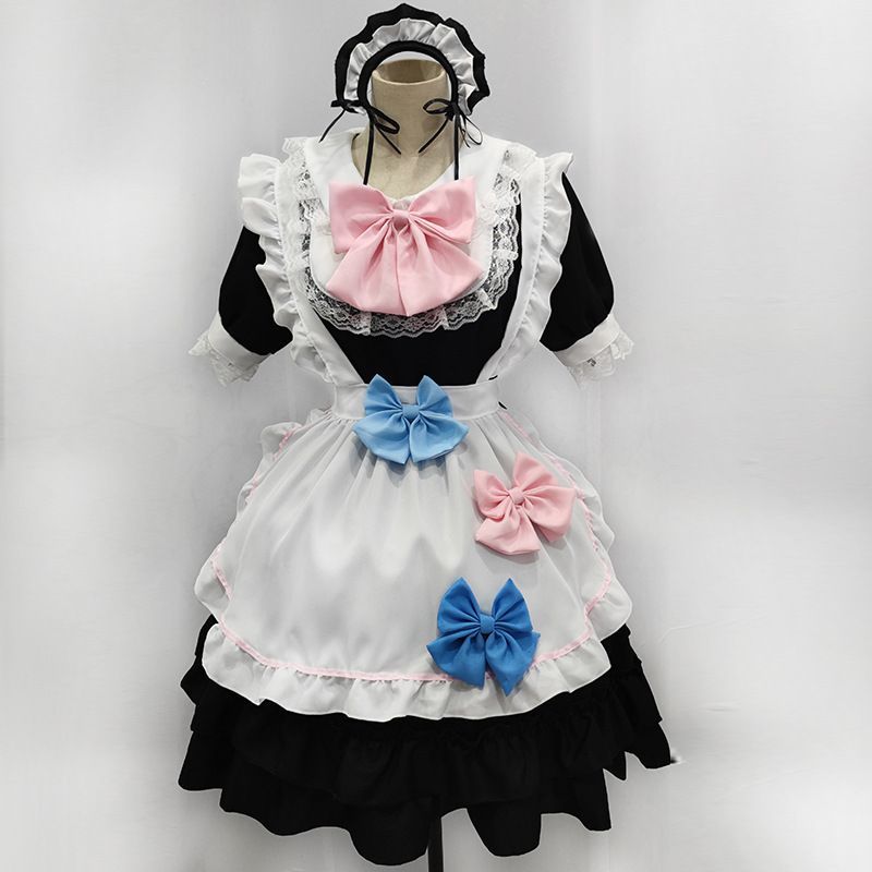 ロリータ メイド服 セット コスプレ 白黒 ワンピースHW820