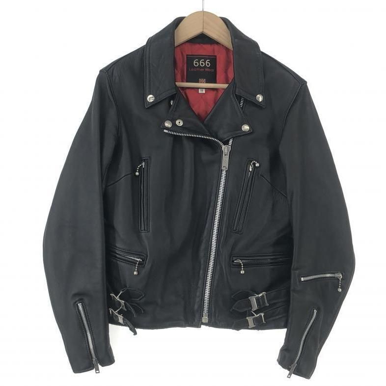 中古】666 ダブルライダースジャケット 36 ブラック トリプルシックス 
