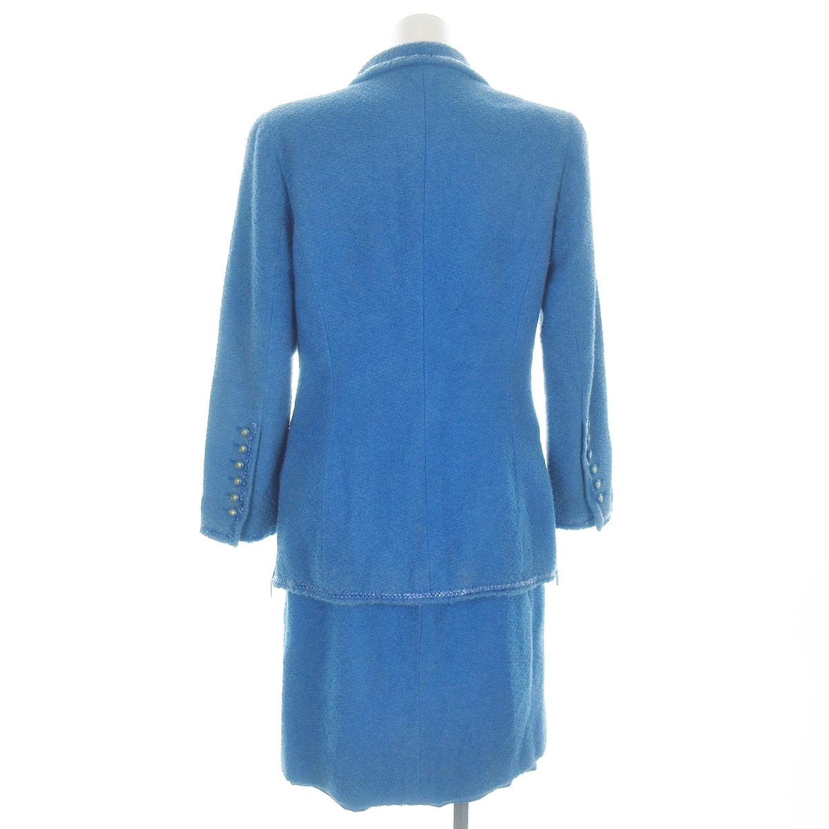 CHANEL(シャネル) スカートスーツ サイズ42 L レディース サマーツイード/パイル PO5125 ブルー ジップアップ/肩パッド 綿、ウール
