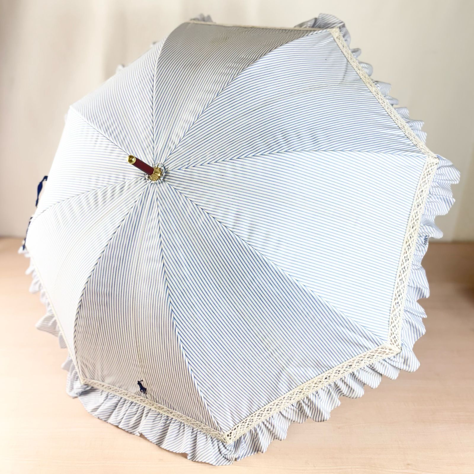 POLO RALPH LAUREN ポロラルフローレン 長傘 日傘 パラソル 晴雨兼用 ストライプフリル 1級遮光 遮熱 UVカット