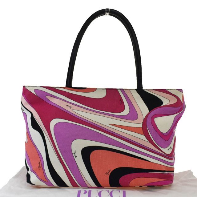 【中古】 エミリオ・プッチ(Emilio Pucci) キャンバス，レザー トートバッグ ピンク 08GC735