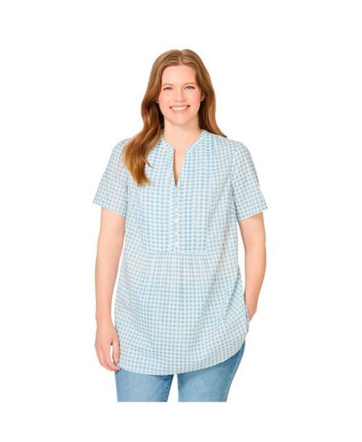送料無料 ウーマン ウィズイン レディース シャツ トップス Women s Plus Size Pintucked Half-Button Tunic French blue gingham