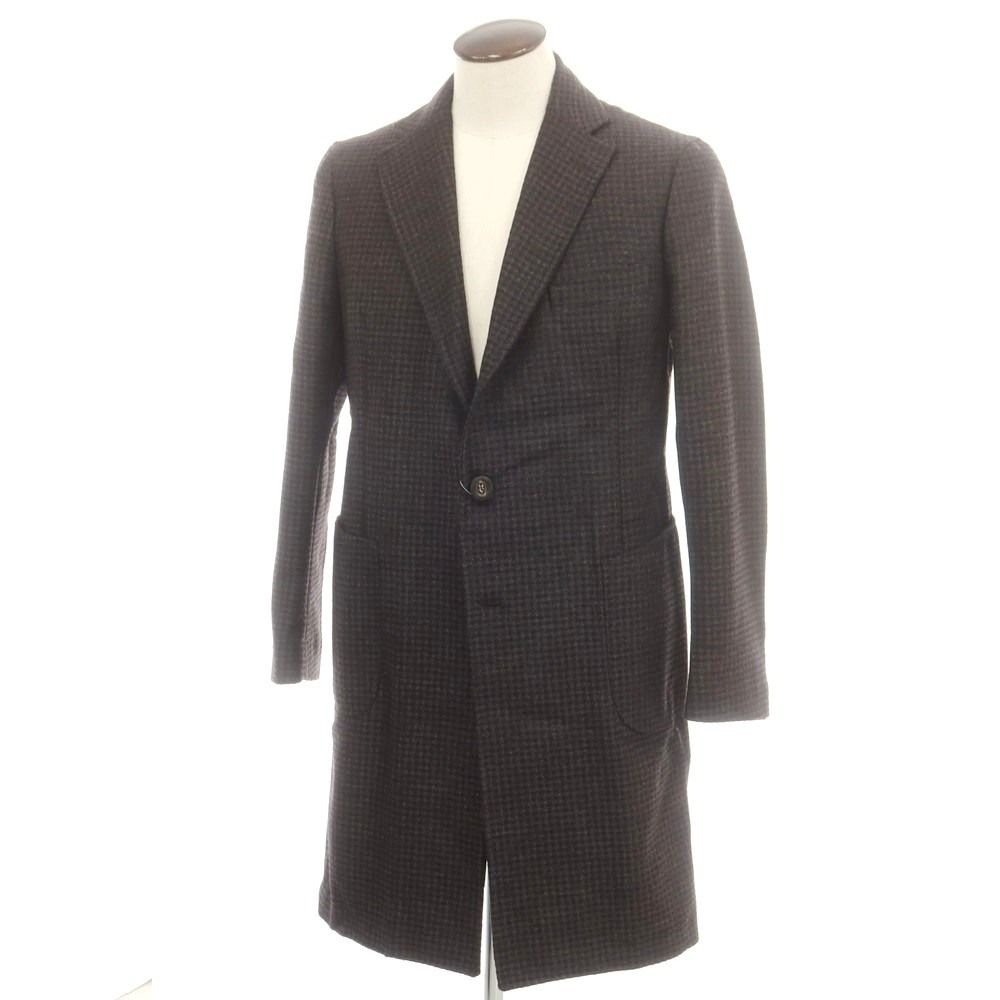 ♥ フィナモレ Finamore ウール チェスターフィールドコート ダークブラウンxブラック サイズ50 メンズ