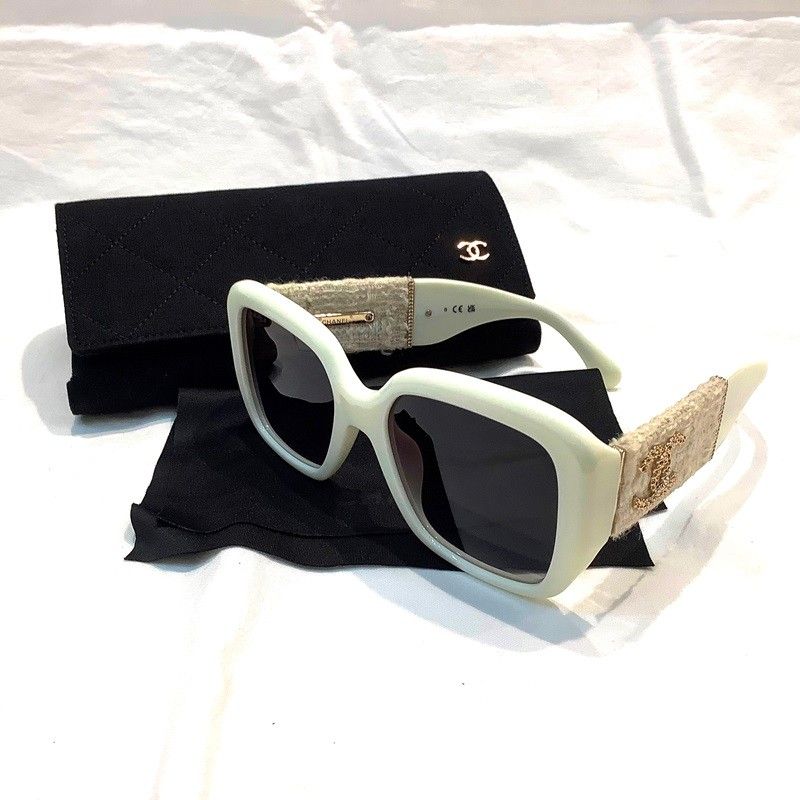 シャネル CHANEL サングラス 5512-A c.1255|S6 55□19 140 ホワイトツイード ゴールドチェーンロゴ CCマーク KB-9798