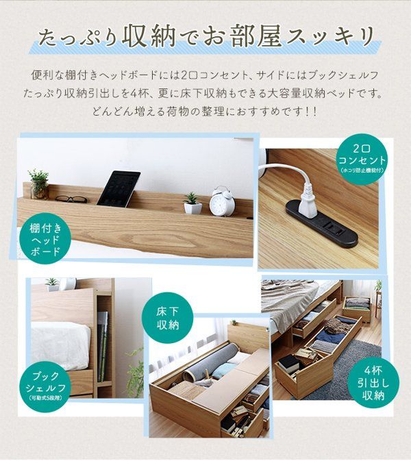 引き出し4杯大容量ベッド 宮付きタイプ『Slektia スレクティア』 RASIK