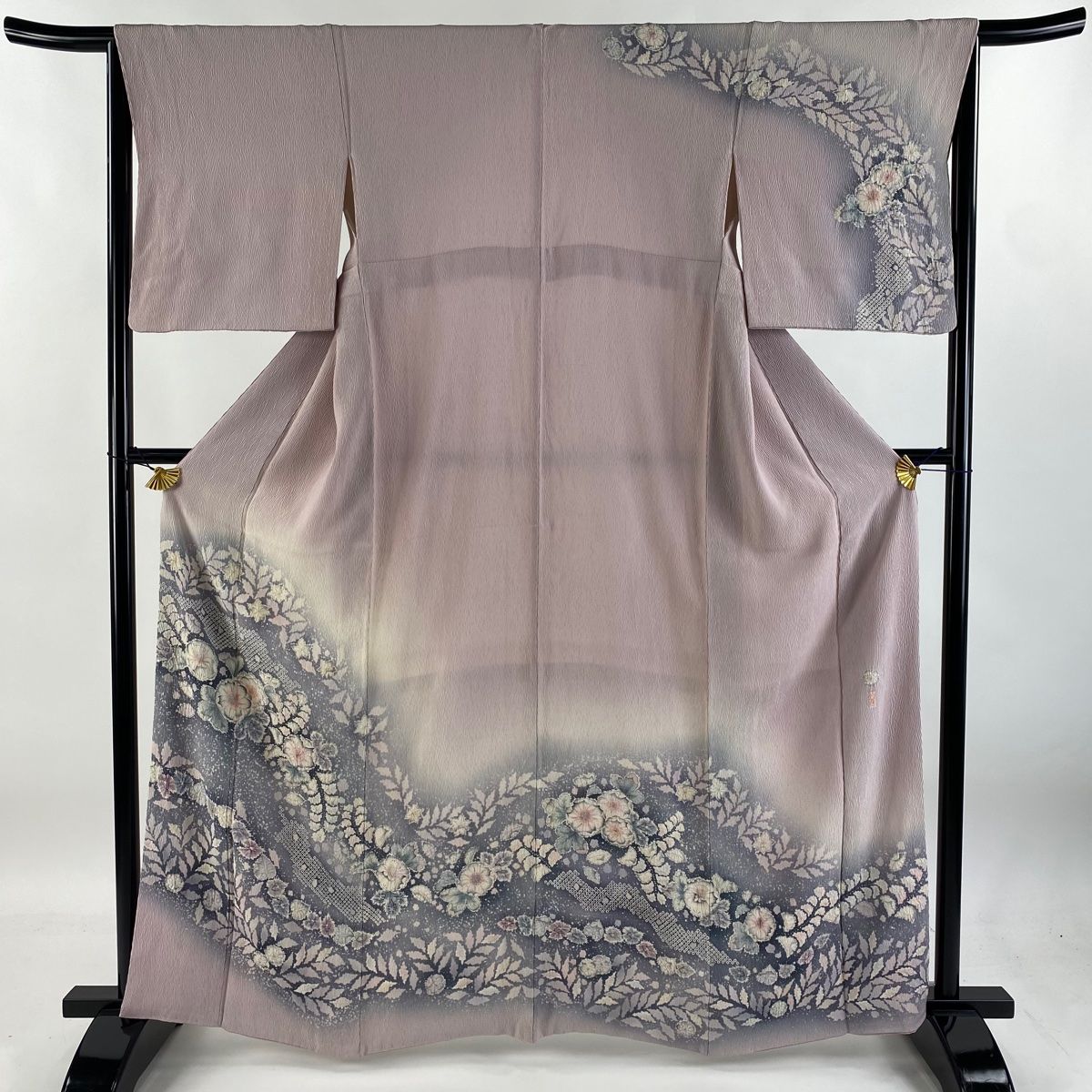 訪問着 身丈163cm 裄丈65.5cm M 袷 翠山工房 落款 辻が花 ぼかし 薄ピンク 正絹 名品