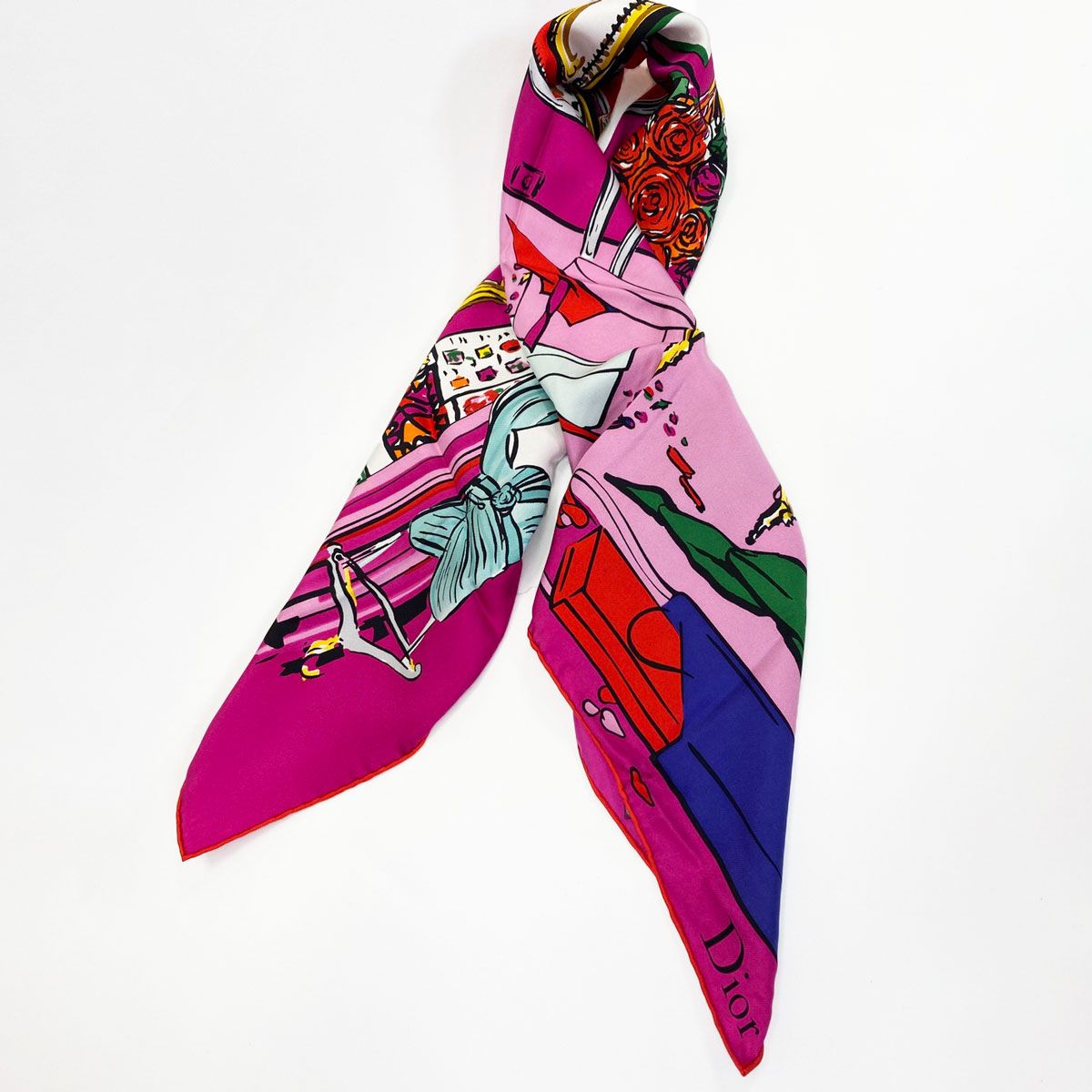 Dior ディオール インテリア柄 スカーフ シルク ピンク 管理番号 Dior ディオール インテリア柄 スカーフ シルク ピンク 管理番号