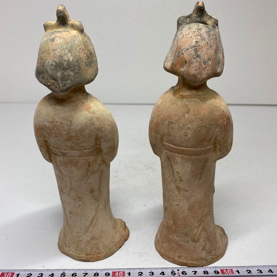 古代中国　加彩婦人桶　一対　箱付　高さ23cm 東H5-0422②タサニ 古代中国 加彩婦人桶 一対 箱付 高さ23cm 東H5-0422②タサニ