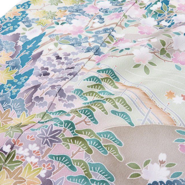 訪問着 着物 中古 正絹 袷 フォーマル 花の図 風景 茶屋辻 聴色