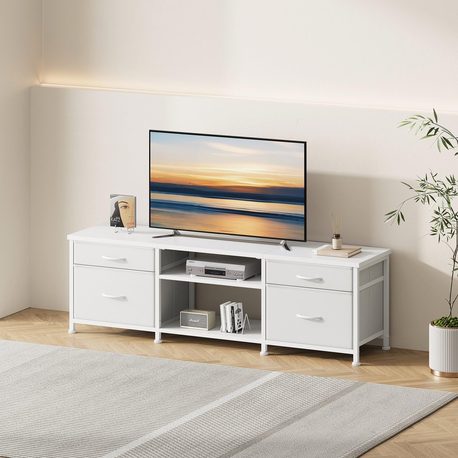 数量 YeTom テレビ台 テレビボード 収納テレビ台 ローボード テレビラック 47インチまで対応 板は調節 幅110×奥行30×高さ38.5cm 白い