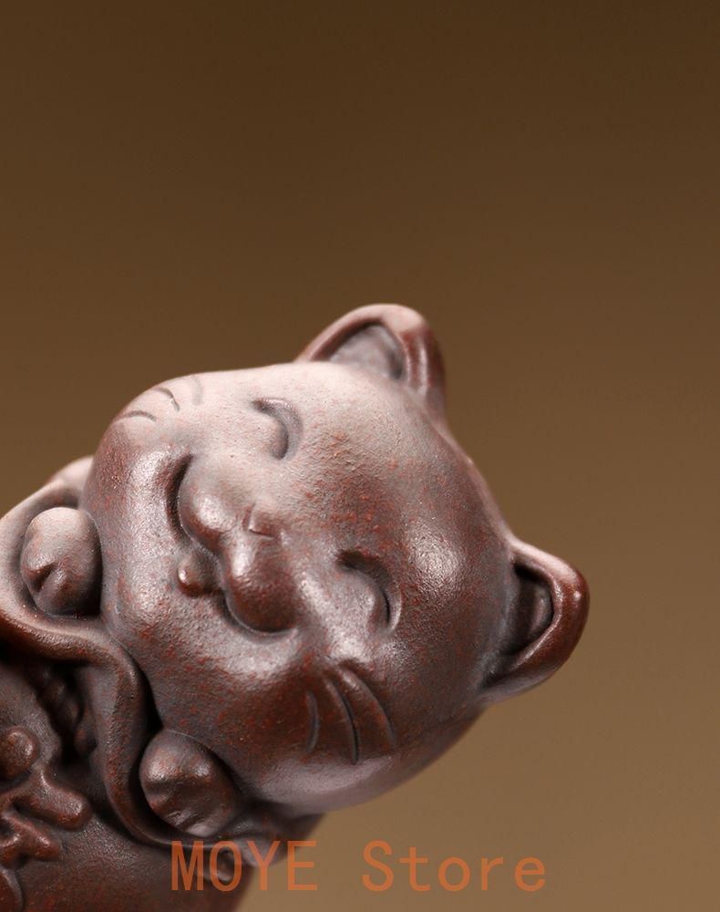 中国宜興 紫砂 福猫 茶寵 可養 茶玩 蓋置 茶道具 装飾品 工芸品