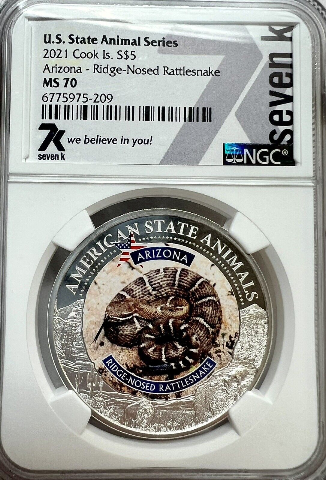 2021 Cook Islands $5 Arizona Ridge-Nosed Rattlesnake Silver Coin NGC MS 70