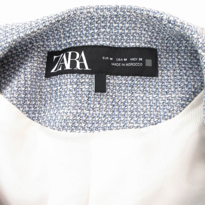 【美品✨】ZARA ツイード　ノーカラー　ジャケット　XLサイズ相当 ザラ ZARA 美品 ノーカラージャケット ツイード ダブルボタン M