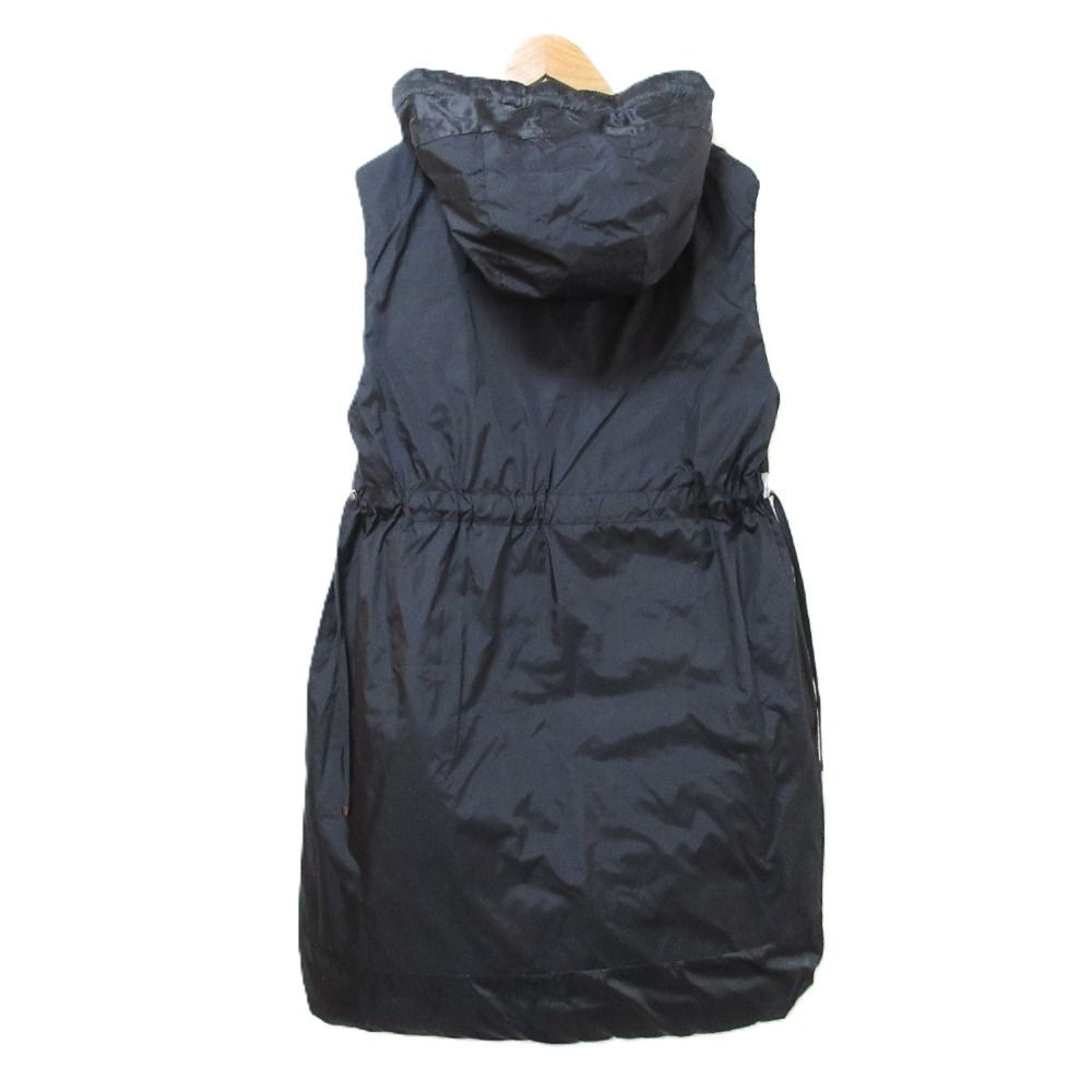 S MaxMaraマックスマーラ】フード付ロングダウンベスト/紺ネイビー