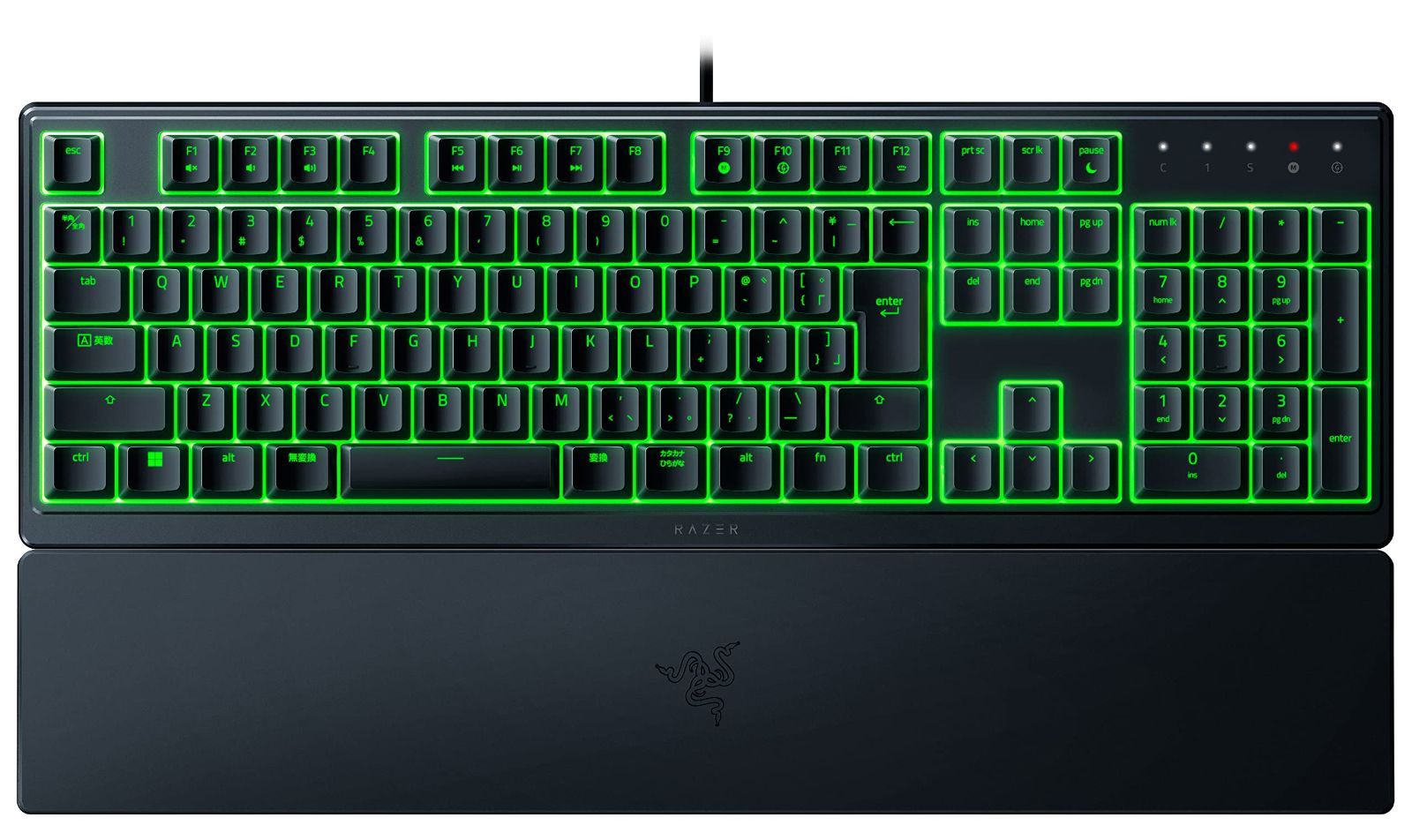 設計 耐久性と耐水性に エルゴノミックリストレスト付属 RGB Chroma 日本語配列 シングルゾーン コートABSキーキャップ 耐摩耗性と耐傷性を向上したUV オルナタ 静音メンブレンスイッチ 薄型 有線 ブイスリー ゲーミングキーボード JP エッ