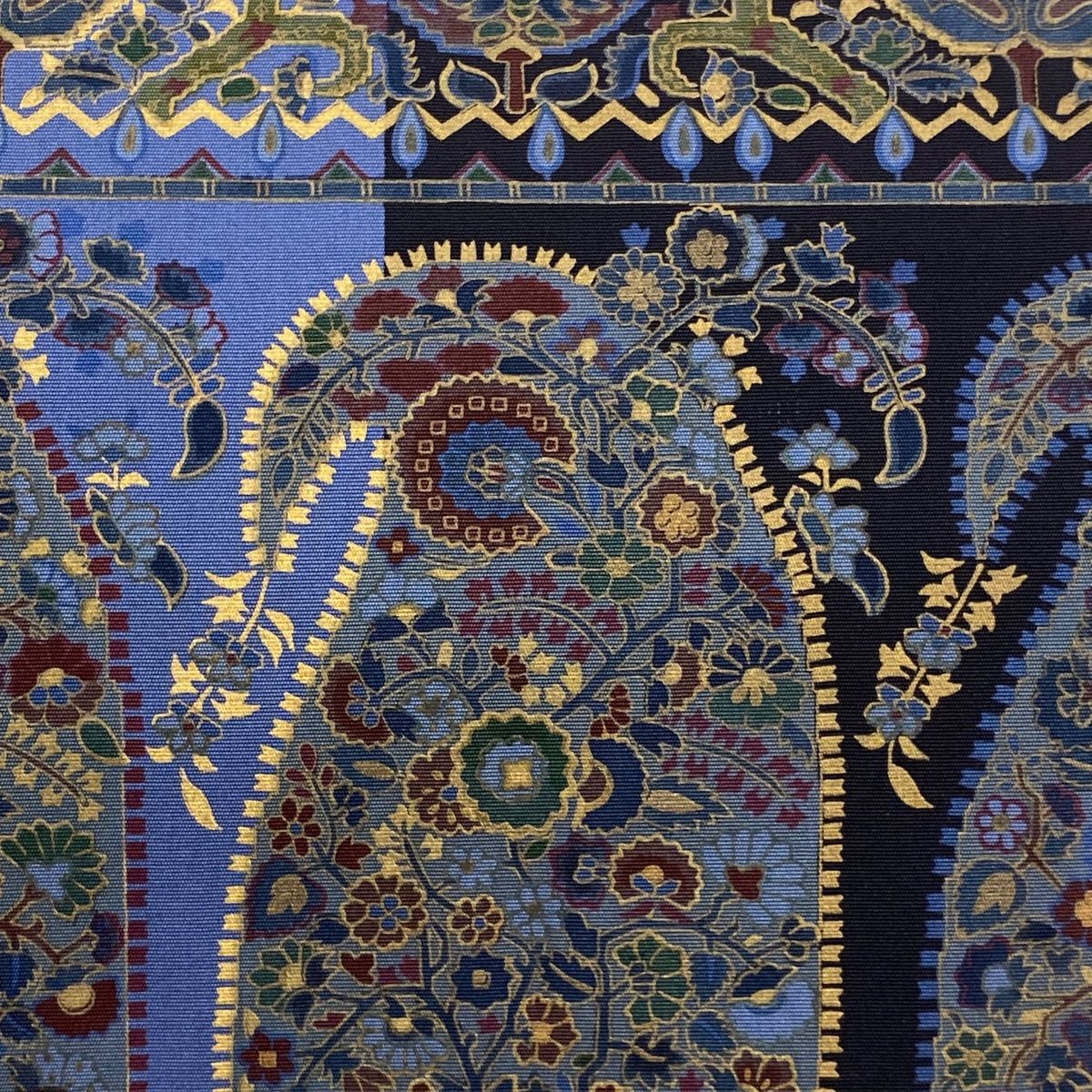 名古屋帯 秀品 鈴乃屋 ペイズリー 草花 金彩 藍色 正絹