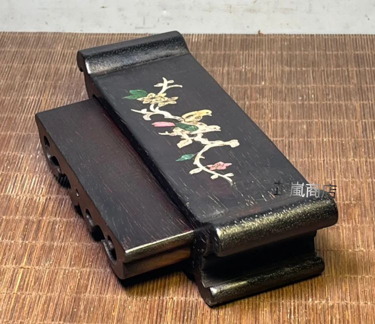 紫檀 象嵌貝殻 墨床 机面置物 筆架文房置物·案頭筆棚 書道具現代工芸品美術品 紫檀 象嵌貝殻 墨床 机面置物 筆架文房置物・案頭筆棚 書道具