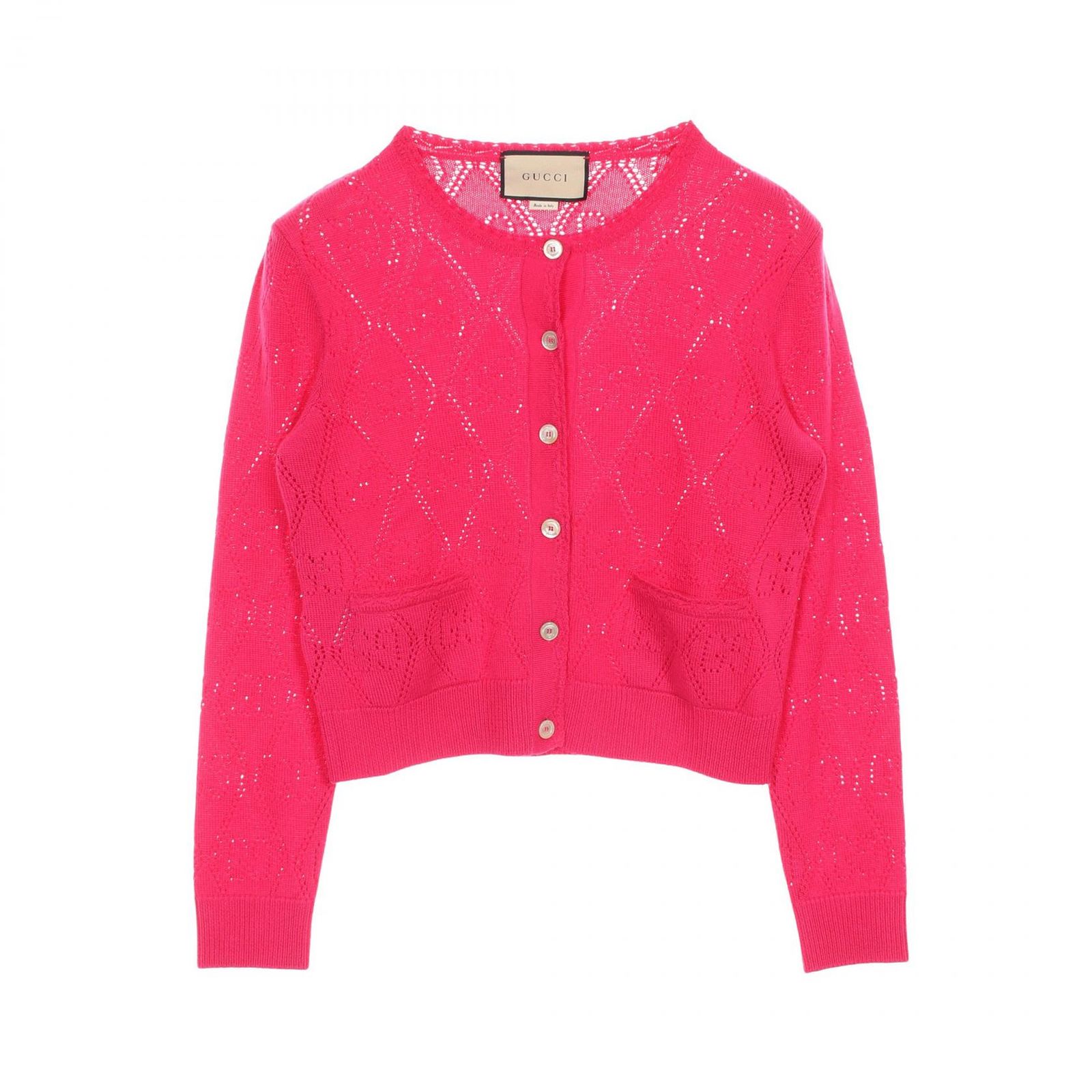 グッチ GUCCI カーディガン GGパーフォレーテッド 642117 ピンクパープル ウール カーディガン レディース Used A