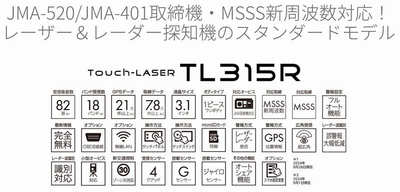 TL315R JMA-520|JMA-401取締機MSSS対応レーザー＆レーダー探知機3.1インチ液晶ワンボディモデル