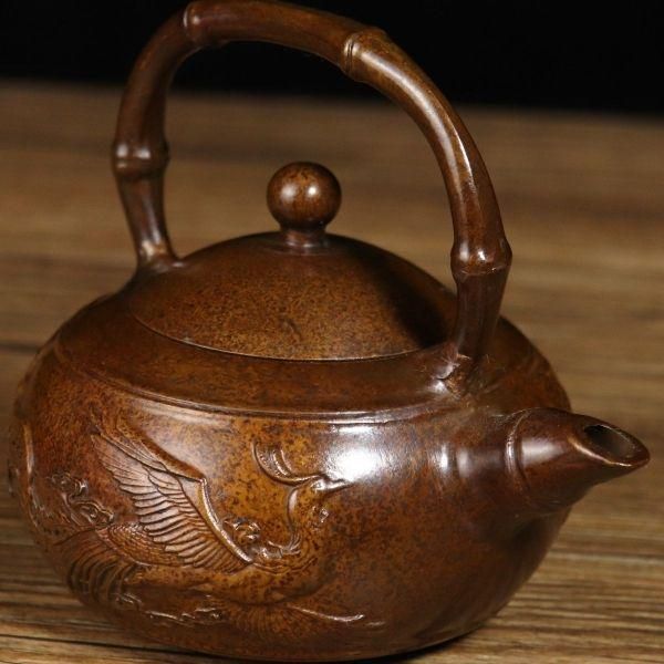 銅製 竹の子壺 竹節壺 茶壺 茶道具 装飾品 工芸品 美術品 銅壺 提梁龍鳳呈祥茶壺 酒壺 茶道具 装飾品 工芸品 美術品 置物