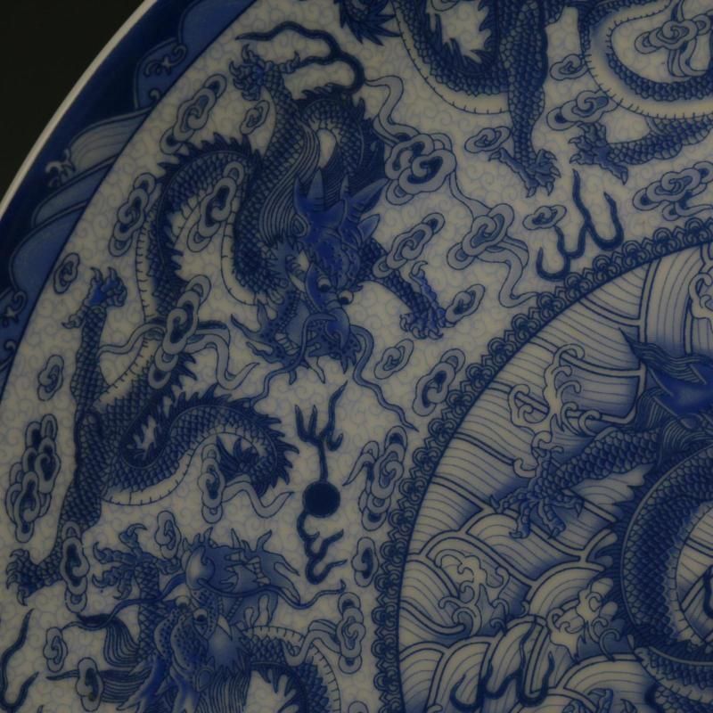 大清乾隆青花九龍盤 景徳鎮 陶磁器 装飾品 現代工芸品 美術品