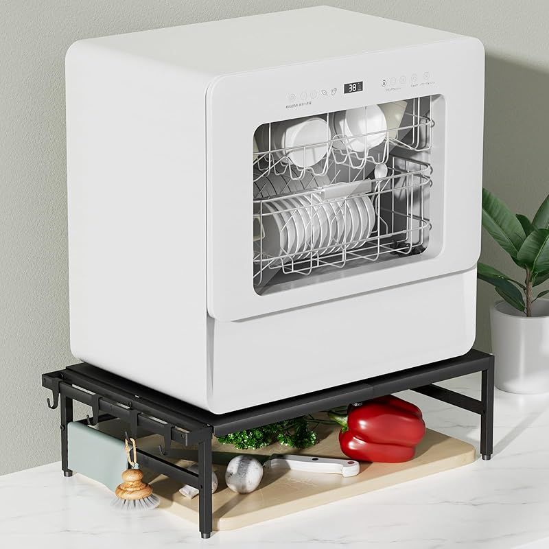 TKUIN 食洗機 ラック W38～60×D46×H17cm 伸縮食洗器ラック 棚 シンクに渡せる 食洗機台 高耐荷重60kg 頑丈 安定 食器洗い乾燥機 置き台 段差対応アジャスター付き 滑り止め フック4個付き 布巾や引っ掛け収納 シンクサイド シンク 1