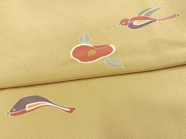 平和屋着物▽上質な小紋　単衣　花鳥文　金彩　正絹　逸品　未使用　AAAV2756fy 平和屋着物▽上質な小紋 単衣 花鳥文 金彩 正絹 逸品 未使用