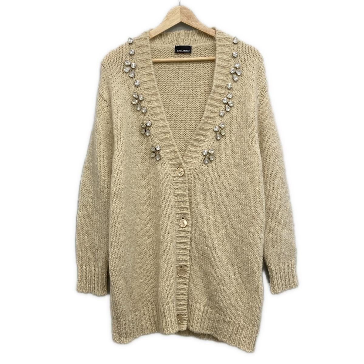 ERMANNO SCERVINO エルマノシェルビーノ カーディガン サイズ40 M レディース - アイボリー 長袖|ビジュー|ロング丈
