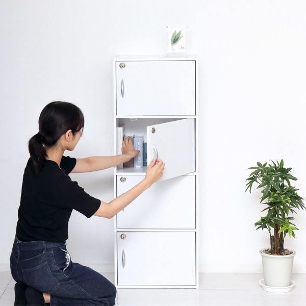 鍵付き4段ボックスR ホワイト