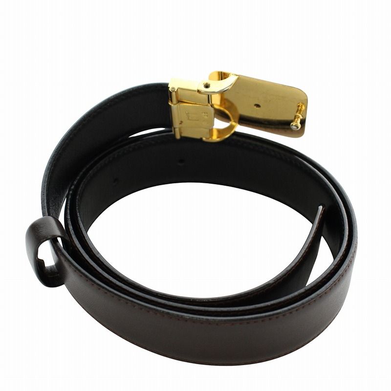 dunhill ダンヒル ベルト 本革 レザー ブラウン ロゴ ゴールド 金 Dunhill - dunhill ダンヒル レザー ゴールド金具 ベルト