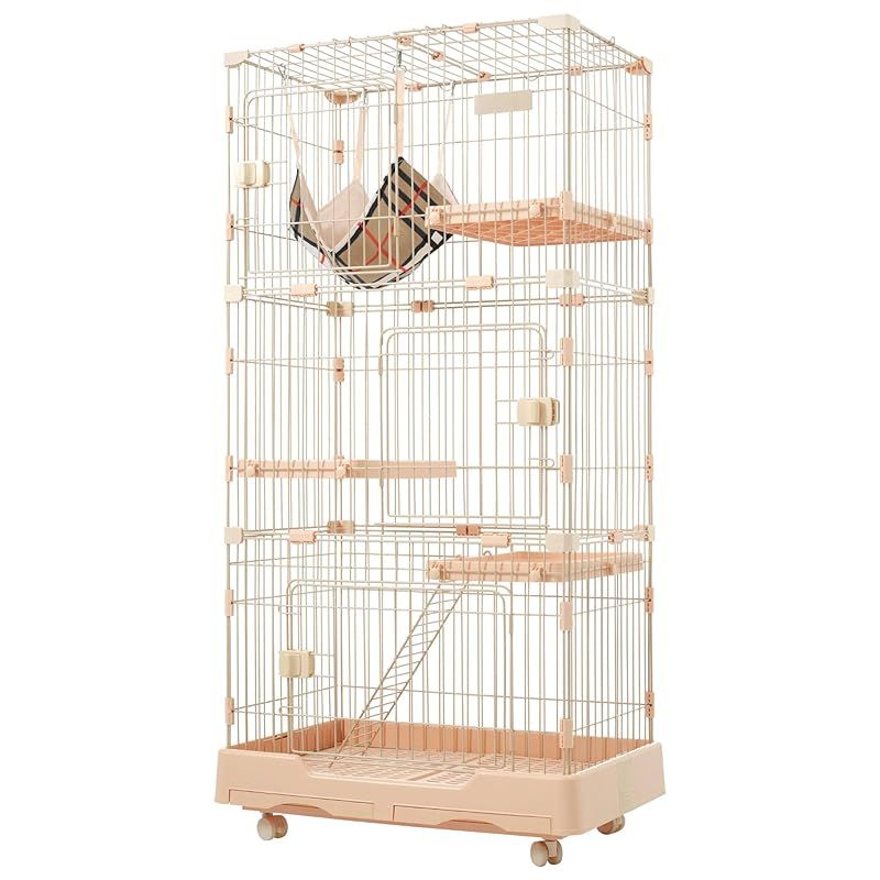 新色登場 BTM キャットケージ 2段 3段 猫 ケージ ハンモック付 引出しトレー付 キャスター付 天井扉 ペットケージ キャットハウス 多頭飼い 留守番 保護 脱走防止 おしゃれ