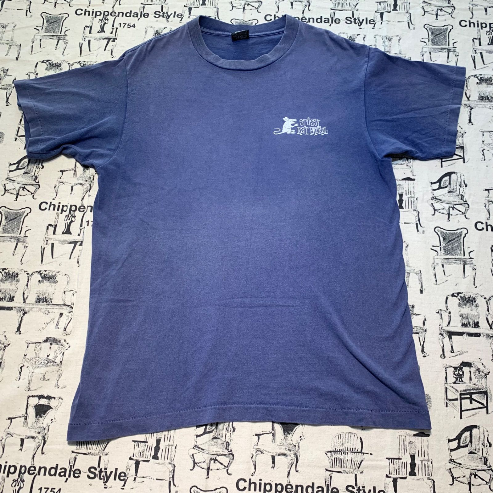 NO.40 OLD STUSSY RAT PATROL 黒タグ プリントTシャツ L NAVYBLUE ナス 