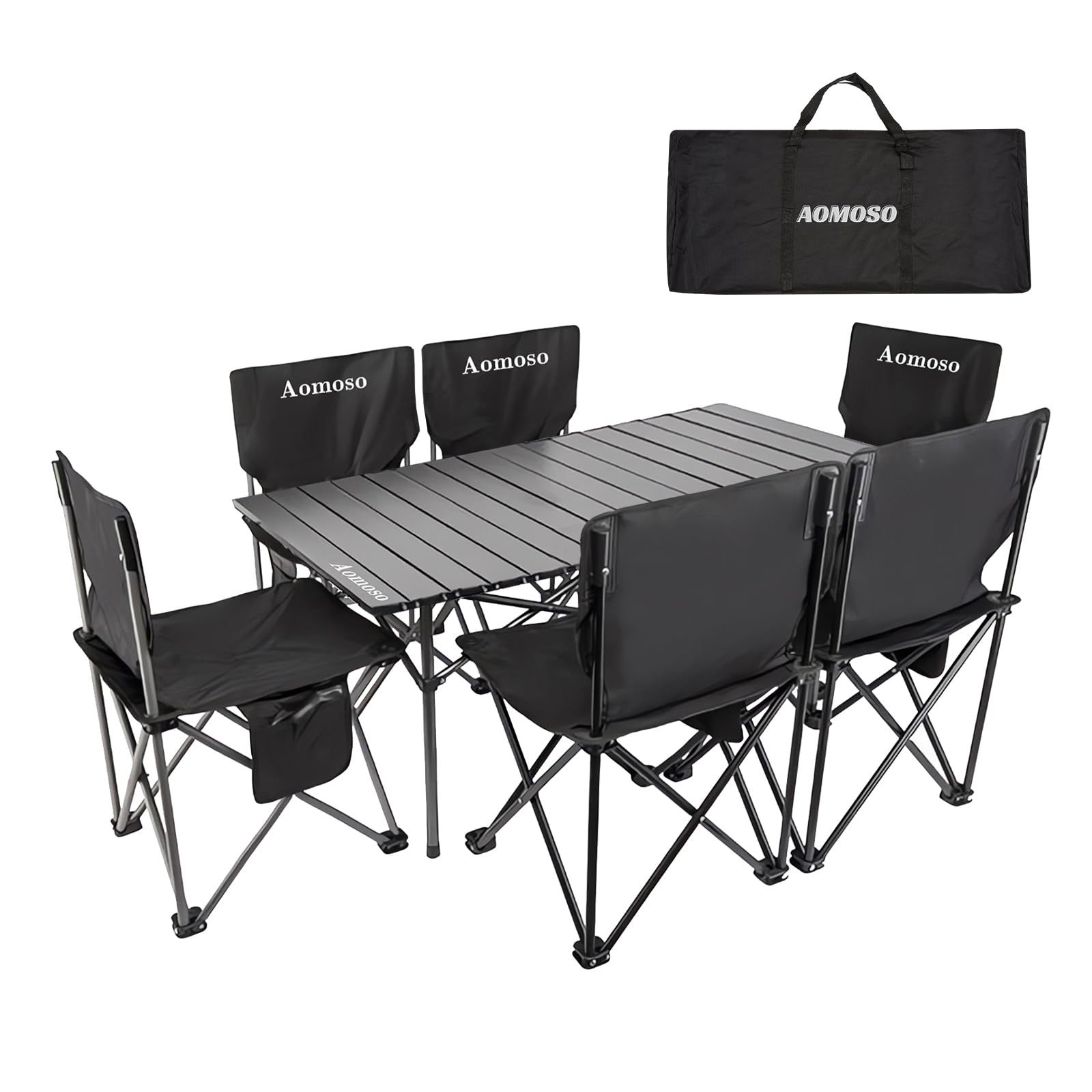 新着商品 Aomoso アウトドア テーブル チェア 7点セット アルミテーブル椅子 ピクニック ベンチセット ピクニックテーブル 超軽量 折り畳み 組立簡単 収納バッグ付き BBQ お釣り テント ガーデン 屋外 キャンプ用品 7 ブラック