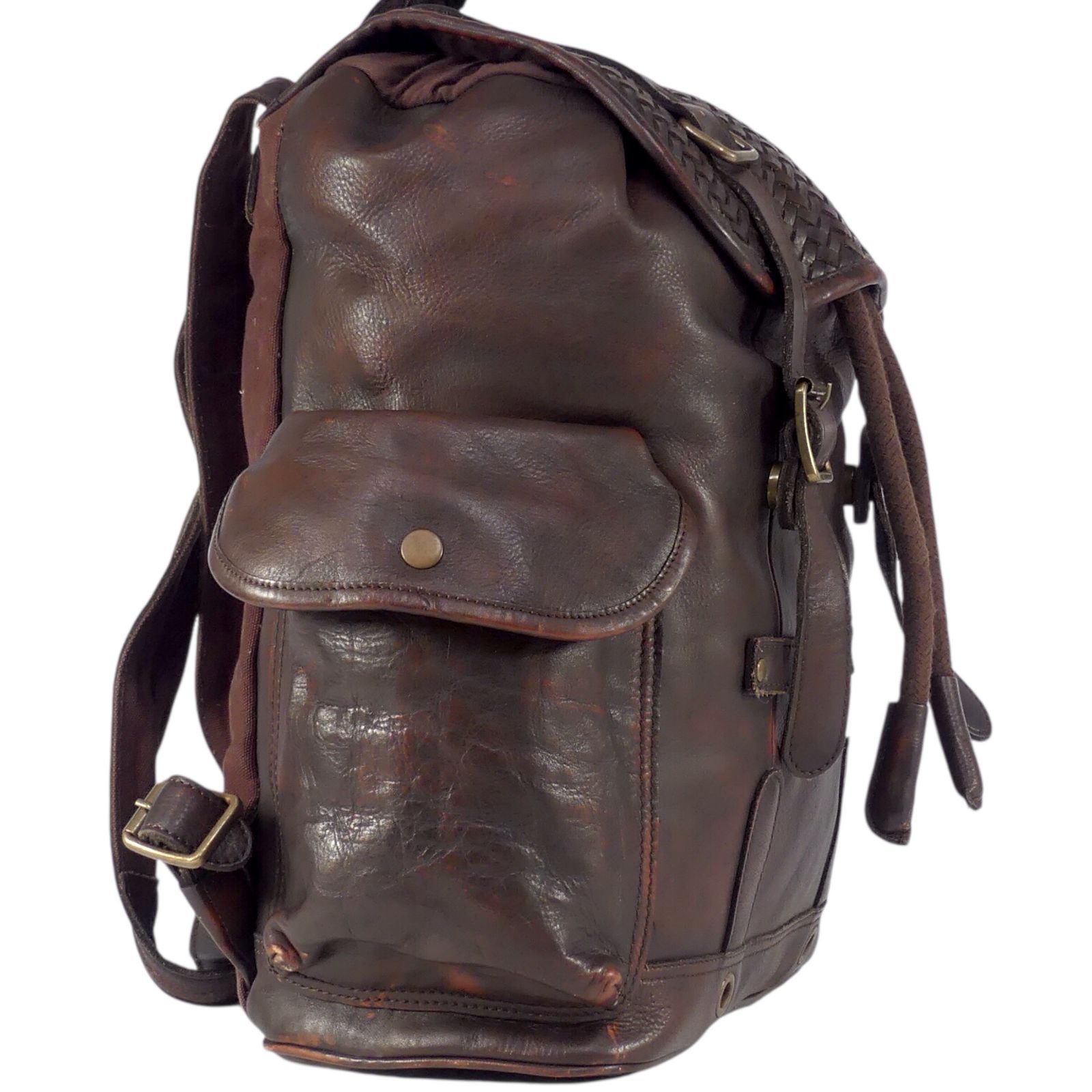 ZARA MAN ザラマン リュック 大容量 メンズ 本革 レザー 編み込み 茶