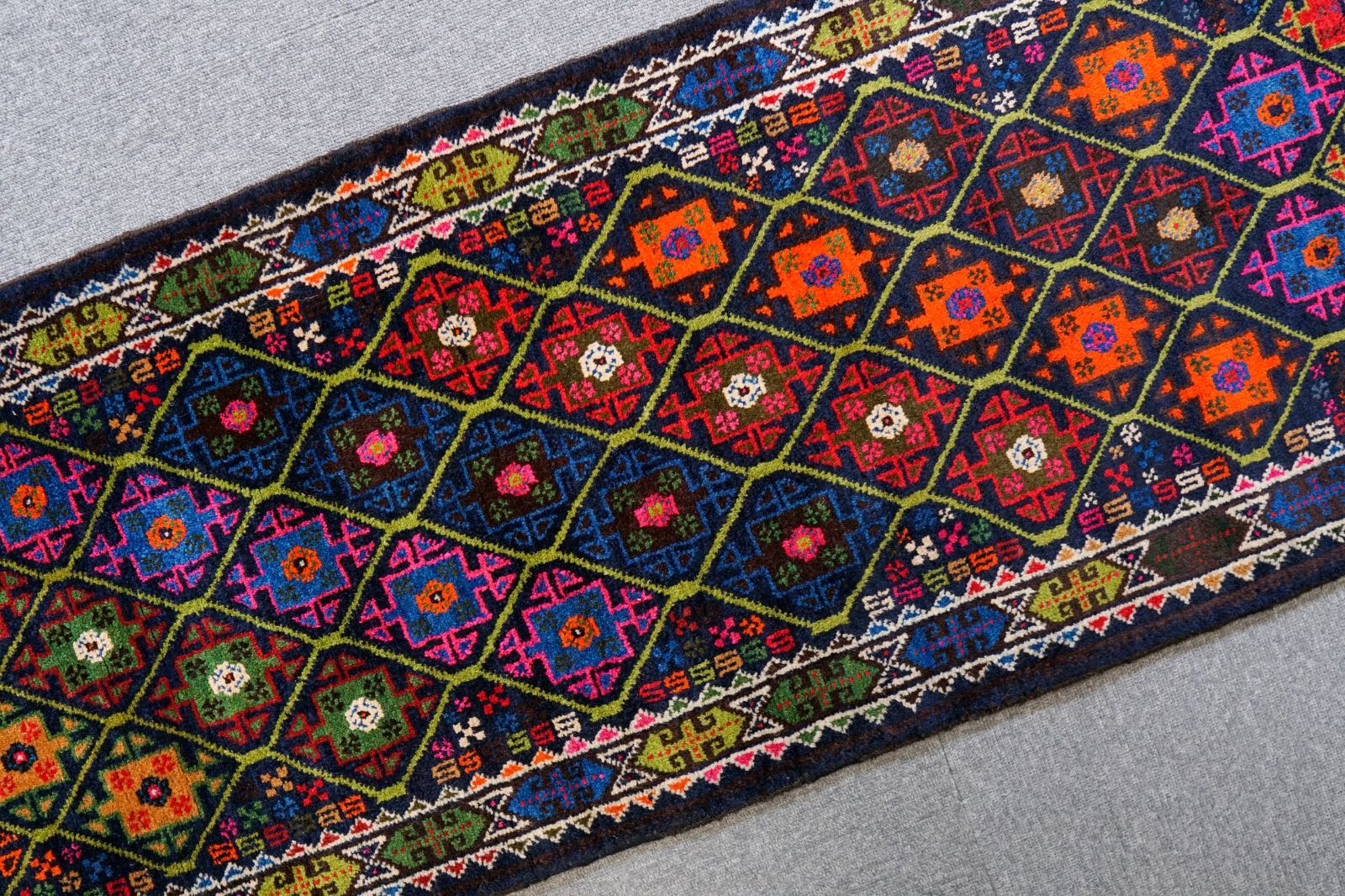 231×55cm アフガニスタン手織り絨毯 ランナー トライバルラグ