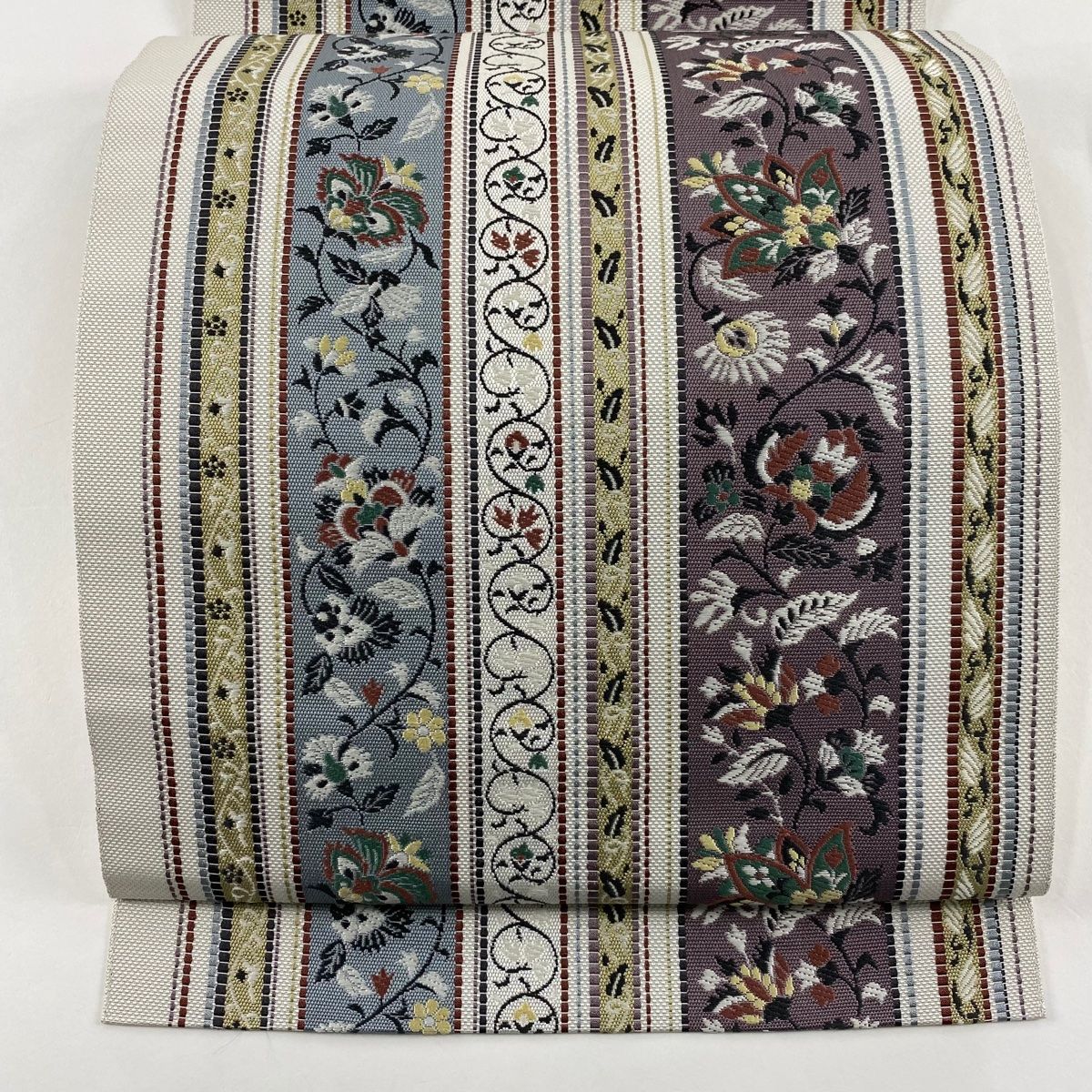 節約 【美品】 名古屋帯 名品 市松 草花 金糸 ベージュ 正絹 【】 楽天